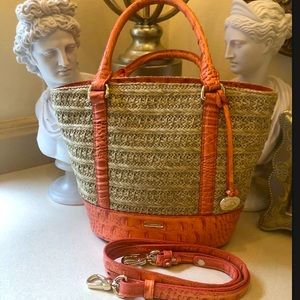 Brahmin Wicker Weave and Coral Handbag w/ Strap